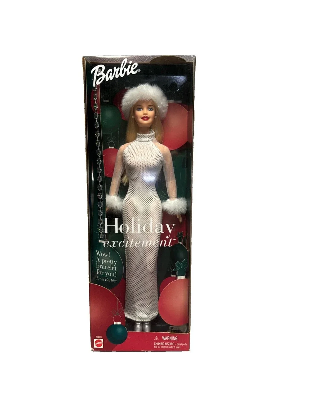 BARBIE Holiday Excitement 2001 Blonde Mattel #29203 Winter Bracelet For You NRFB